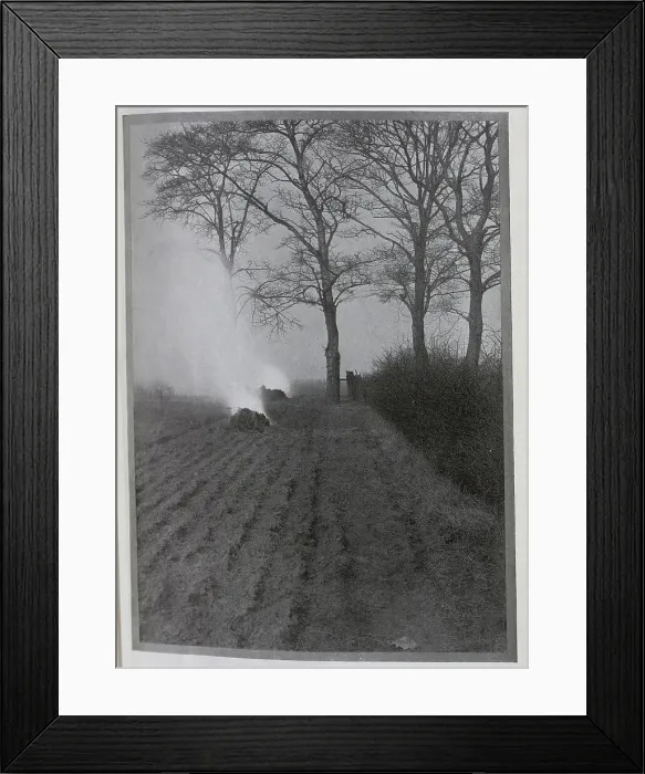 Framed Print : November in the Cornfields, a photographic study, by B Ward-Thompson. Showing furrows, bare earth, trees and a bonfire. Date: 1910 Framed Print : November in the Cornfields, a photographic study, by B Ward-Thompson. Showing furrows, bare earth, trees and a bonfire. Date: 1910