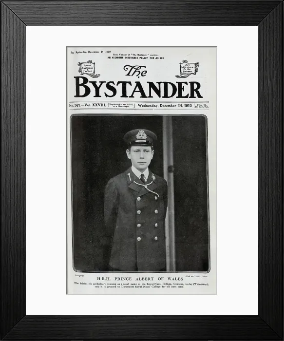 Framed Print : Photograph of HRH Prince Albert of Wales, outdoor formal portrait in naval uniform. With description, Who finishes his preliminary training as a naval cadet at the Royal Naval College, Osborne, to-day (Wednesday) Framed Print : Photograph of HRH Prince Albert of Wales, outdoor formal portrait in naval uniform. With description, Who finishes his preliminary training as a naval cadet at the Royal Naval College, Osborne, to-day (Wednesday)