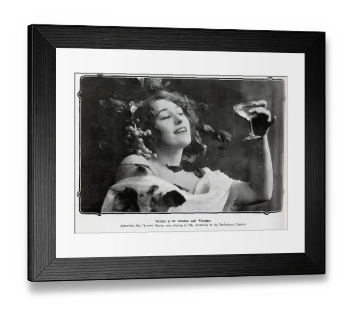 Framed Print : Yvonne Fitzroy, actress, theatrical portrait in costume in The Arcadians, Shaftesbury Theatre. Captioned, Arcadian with wine glass'. From an article, London Night's Entertainments'. Yvonne Fitzroy Framed Print : Yvonne Fitzroy, actress, theatrical portrait in costume in The Arcadians, Shaftesbury Theatre. Captioned, Arcadian with wine glass'. From an article, London Night's Entertainments'. Yvonne Fitzroy