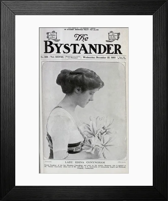 Framed Print : Lady Edina Conyngham, formal studio portrait in beaded gown, with bouquet of lilies. Lady Edina Dorothy Hope Conyngham, (1888-1964), had recently become engaged to Mr Thomas Ainsworth. Date: 1910 Framed Print : Lady Edina Conyngham, formal studio portrait in beaded gown, with bouquet of lilies. Lady Edina Dorothy Hope Conyngham, (1888-1964), had recently become engaged to Mr Thomas Ainsworth. Date: 1910