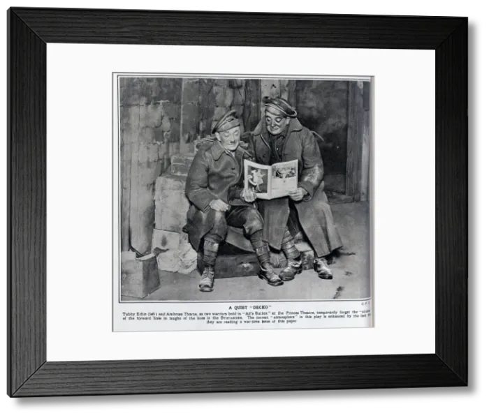 Framed Print : Two actors reading a wartime ??The Bystander?? between sho Framed Print : Two actors reading a wartime ??The Bystander?? between sho