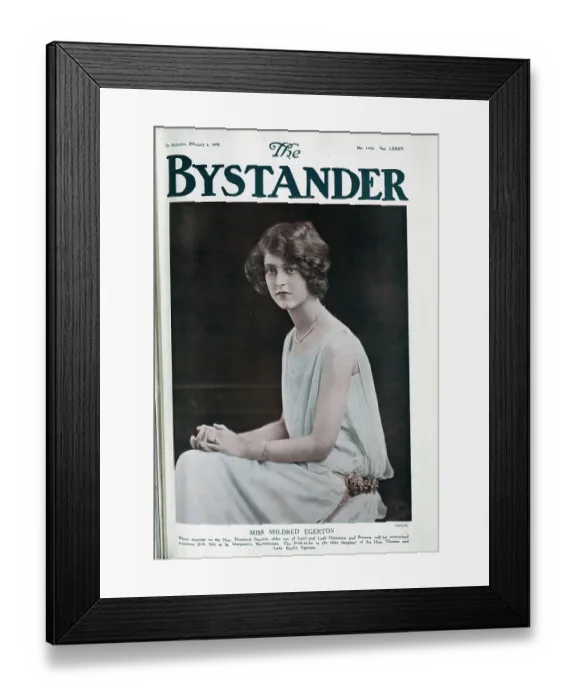Framed Print : Miss Mildred Egerton, formal studio portrait in pearls and pale dress. Mildred Helen Egerton, was about to marry Hon Dominic Browne at St Margaret's, Westminster, to become Lady Oranmore and Browne. She later became the Hon Mrs Dalrymple Framed Print : Miss Mildred Egerton, formal studio portrait in pearls and pale dress. Mildred Helen Egerton, was about to marry Hon Dominic Browne at St Margaret's, Westminster, to become Lady Oranmore and Browne. She later became the Hon Mrs Dalrymple