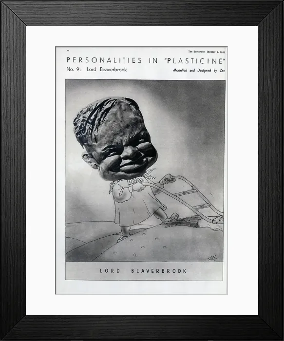 Framed Print : Caricature illustration of Lord Beaverbrook, in plasticine and pen. Captioned, Personalities in Plasticine, No 9 Lord Beaverbrook'. Philip Zec (1909-1983), illustrator and cartoonist Framed Print : Caricature illustration of Lord Beaverbrook, in plasticine and pen. Captioned, Personalities in Plasticine, No 9 Lord Beaverbrook'. Philip Zec (1909-1983), illustrator and cartoonist
