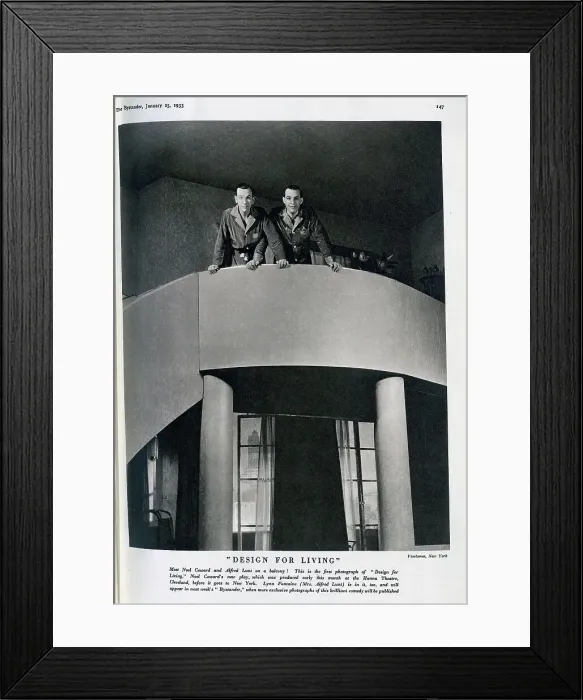 Framed Print : Noel Coward and Alfred Lunt, on balcony, Design for Living, theatrical portrait. With description, Meet Noel Coward and Alfred Lunt on a balcony Framed Print : Noel Coward and Alfred Lunt, on balcony, Design for Living, theatrical portrait. With description, Meet Noel Coward and Alfred Lunt on a balcony