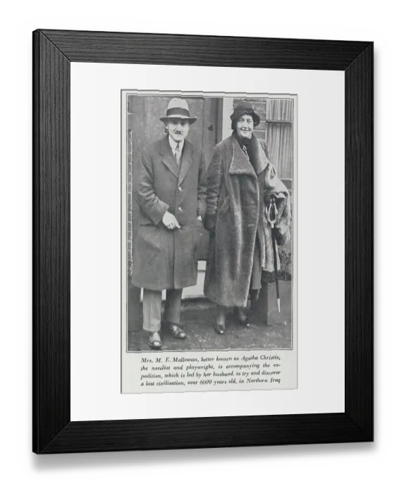 Framed Print : Agatha Christie and husband, reportage photograph on doorstep. From an article, Up the Rebels! - And Others'by Ericus. With description, Mrs M E Mallowan, better known as Agatha Christie, the novelist and playwright Framed Print : Agatha Christie and husband, reportage photograph on doorstep. From an article, Up the Rebels! - And Others'by Ericus. With description, Mrs M E Mallowan, better known as Agatha Christie, the novelist and playwright