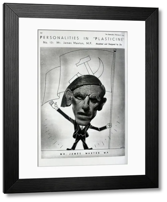 Framed Print : Caricature illustration of James Maxton, politician in plasticine and pen. Captioned, Personalities in Plasticine, No 13 Mr James Maxton, MP'. Philip Zec (1909-1983), illustrator and cartoonist Framed Print : Caricature illustration of James Maxton, politician in plasticine and pen. Captioned, Personalities in Plasticine, No 13 Mr James Maxton, MP'. Philip Zec (1909-1983), illustrator and cartoonist