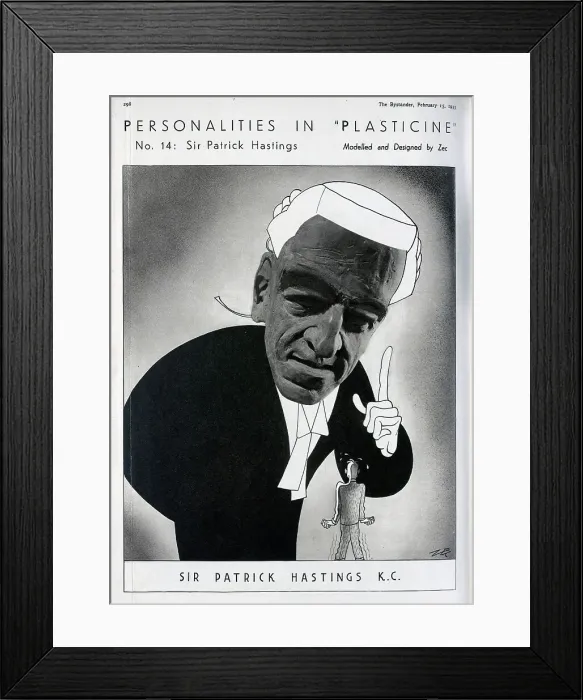 Framed Print : Caricature illustration of Sir Patrick Hastings KC, in plasticine and pen. Captioned, Personalities in Plasticine, No 14 Sir Patrick Hastings KC