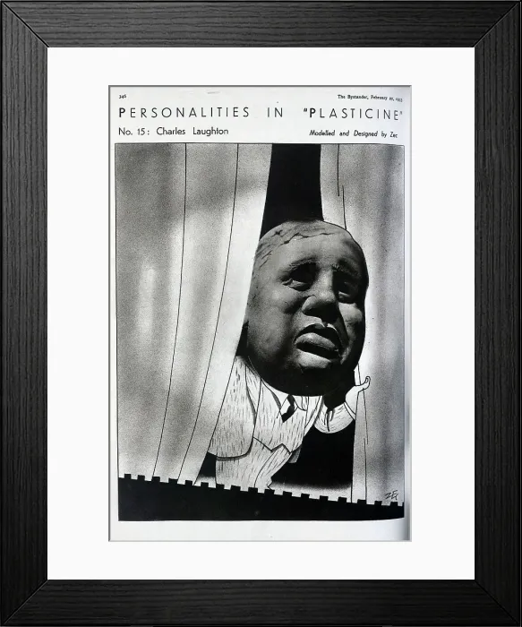 Framed Print : Caricature illustration of Charles Laughton, actor, in plasticine and pen. Captioned, Personalities in Plasticine, No 15 Charles Laughton'. Philip Zec (1909-1983), illustrator and cartoonist Framed Print : Caricature illustration of Charles Laughton, actor, in plasticine and pen. Captioned, Personalities in Plasticine, No 15 Charles Laughton'. Philip Zec (1909-1983), illustrator and cartoonist