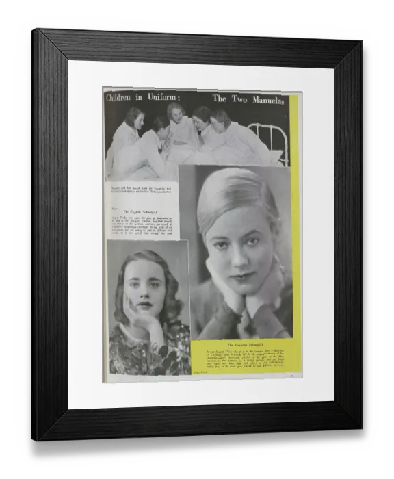 Framed Print : Photographs of young actress in a film and theatre production, Manuela'. Captioned, Children in Uniform: Two Manuelas'. With descriptions, Manuela and her friends wait for Fraulein von Bernberg's good-night Framed Print : Photographs of young actress in a film and theatre production, Manuela'. Captioned, Children in Uniform: Two Manuelas'. With descriptions, Manuela and her friends wait for Fraulein von Bernberg's good-night