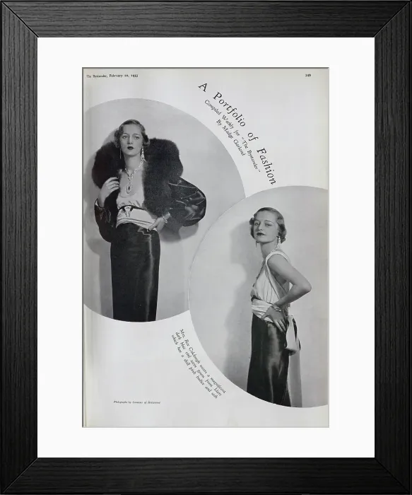 Framed Print : Mrs Colclough, studio fashion portraits. With description, Mrs Rex Colclough wears a magnificent dark blue cire satin gown from Idare which has a dull pink bodice and sash Framed Print : Mrs Colclough, studio fashion portraits. With description, Mrs Rex Colclough wears a magnificent dark blue cire satin gown from Idare which has a dull pink bodice and sash