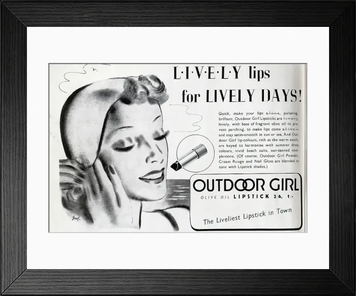 Framed Print : Advert for Outdoor Girl lipstick Framed Print : Advert for Outdoor Girl lipstick