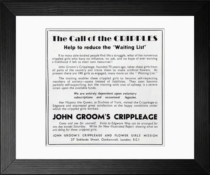 Framed Print : Advert requesting support for John Groom's Crippleage Framed Print : Advert requesting support for John Groom's Crippleage