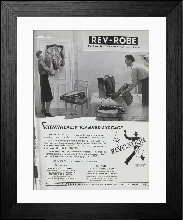 Framed Print : Advert for the innovative Rev-Robe luggage Framed Print : Advert for the innovative Rev-Robe luggage