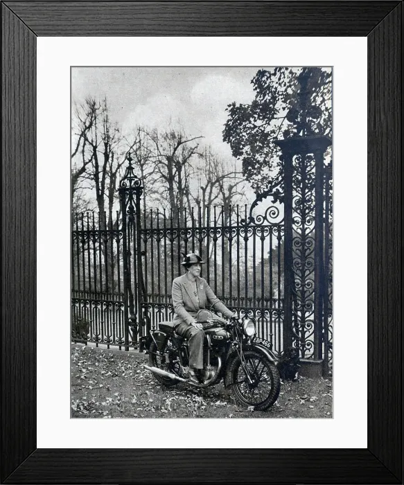 Framed Print : Lady Leconfield on a motorbike Framed Print : Lady Leconfield on a motorbike