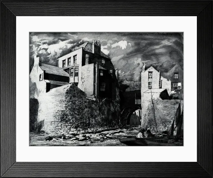 Framed Print : Town River Bridge Etching Framed Print : Town River Bridge Etching
