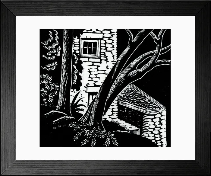 Framed Print : The Mill. Lino cut showing an old mill covered by a diagonally growing tree Framed Print : The Mill. Lino cut showing an old mill covered by a diagonally growing tree