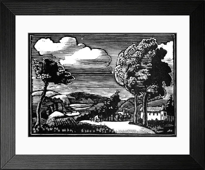 Framed Print : Countryside Woodcut Framed Print : Countryside Woodcut