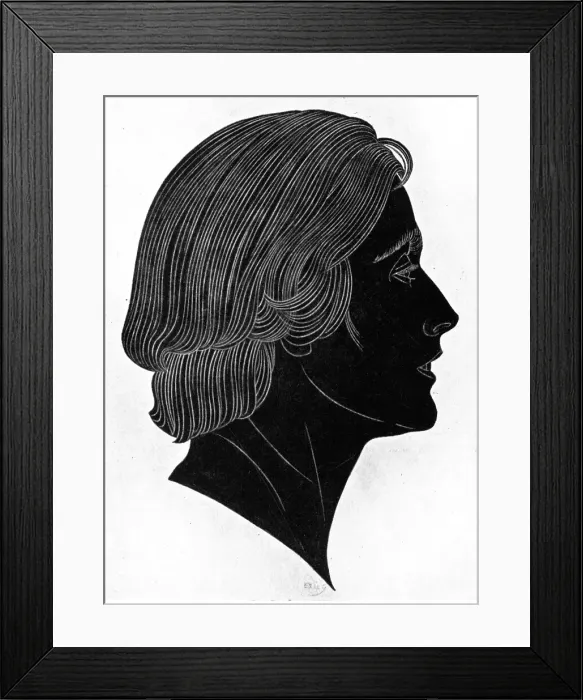 Framed Print : Clare. A Wood engraving on paper of Mrs Clare Peplar, side profile portrait Framed Print : Clare. A Wood engraving on paper of Mrs Clare Peplar, side profile portrait