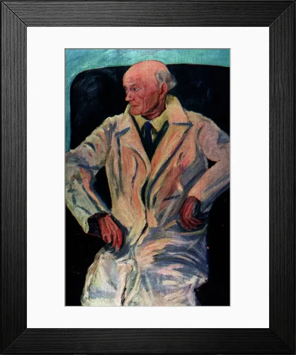 Framed Print : Dr Dillon. Portrait painting of Dr. Dillon seated, wearing a doctor's white coat Framed Print : Dr Dillon. Portrait painting of Dr. Dillon seated, wearing a doctor's white coat