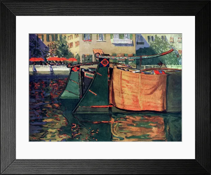 Framed Print : Venice. Painting of a green barge in Venice, Italy Framed Print : Venice. Painting of a green barge in Venice, Italy