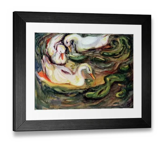 Framed Print : Duckweed. Watercolour paintings of three American Pekin ducks swimming Framed Print : Duckweed. Watercolour paintings of three American Pekin ducks swimming