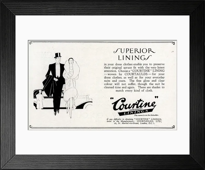 Framed Print : Courtine Linings Advertisement Framed Print : Courtine Linings Advertisement