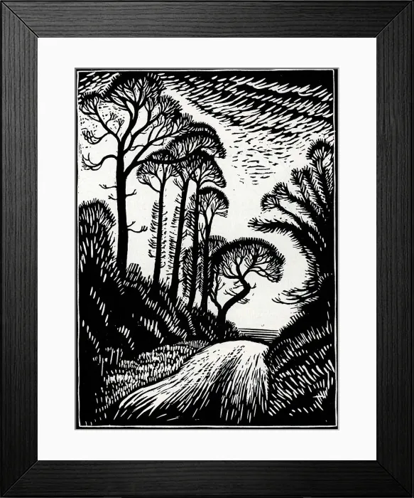 Framed Print : The Lane. Artwork of a bumpy lane between two grassy banks with trees. Date: circa 1930 Framed Print : The Lane. Artwork of a bumpy lane between two grassy banks with trees. Date: circa 1930