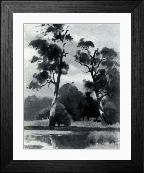 Framed Print : The Pool. A landscape oil painting of two large Framed Print : The Pool. A landscape oil painting of two large
