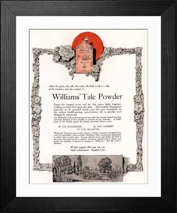 Framed Print : Williams Talc Powder Advertisement Framed Print : Williams Talc Powder Advertisement