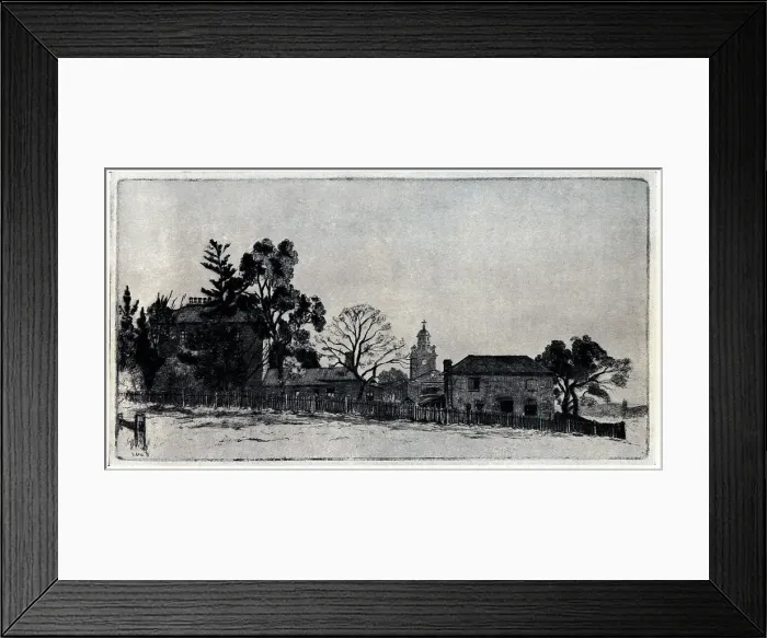Framed Print : Windsor. An etching of Windsor, a historic town in the northwest of Sydney, Australia, St Framed Print : Windsor. An etching of Windsor, a historic town in the northwest of Sydney, Australia, St