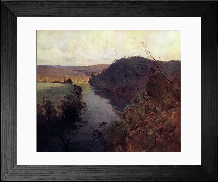 Framed Print : The River. A landscape oil painting showing a river flowing through a countryside setting Framed Print : The River. A landscape oil painting showing a river flowing through a countryside setting