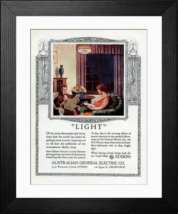 Framed Print : Australian General Electric Advertisement Framed Print : Australian General Electric Advertisement