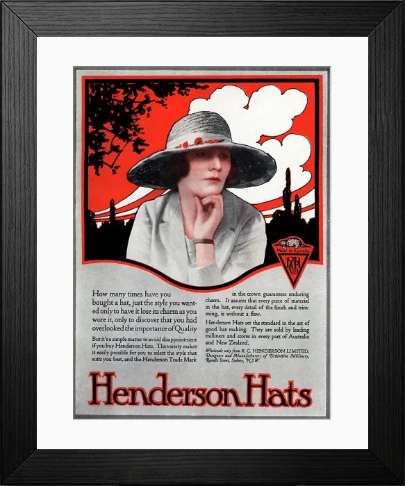 Framed Print : Henderson Hats Advertisement Framed Print : Henderson Hats Advertisement