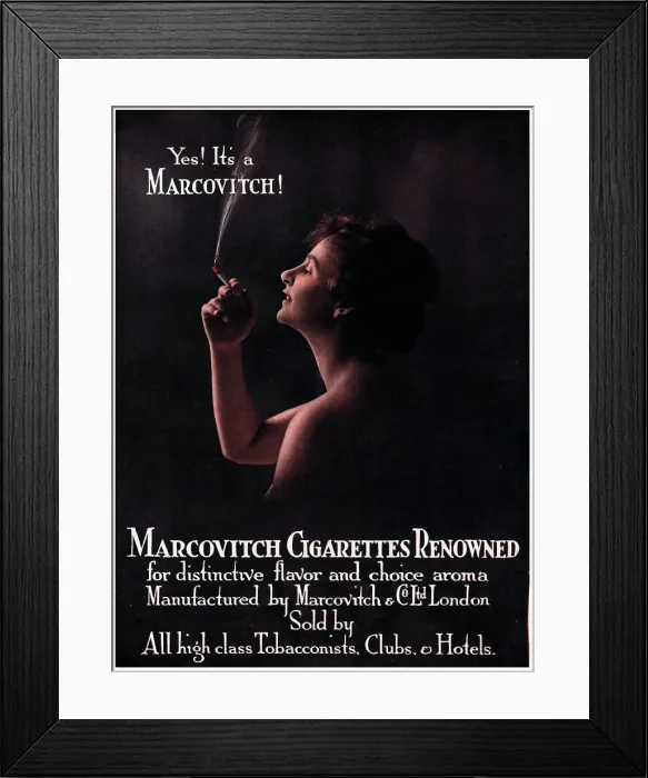 Framed Print : Marcovitch Cigarettes Advertisement Framed Print : Marcovitch Cigarettes Advertisement