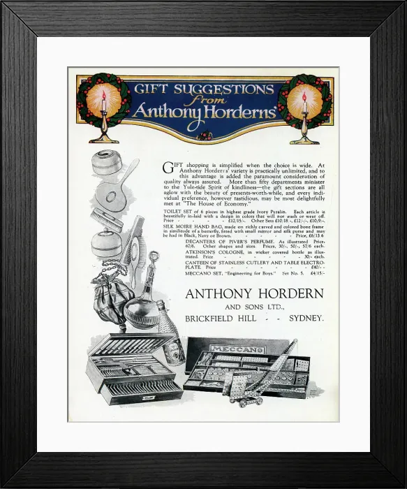 Framed Print : Anthony Hordern & Sons Advertisement Framed Print : Anthony Hordern & Sons Advertisement