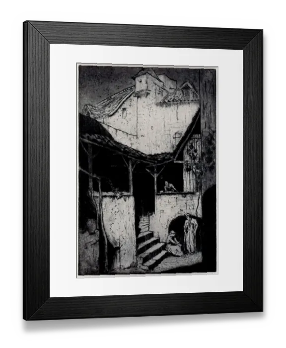 Framed Print : A Courtyard in France Framed Print : A Courtyard in France