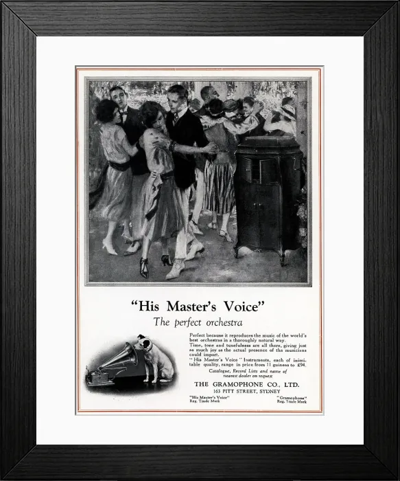 Framed Print : The Gramaphone Co, His Masters Voice Advert Framed Print : The Gramaphone Co, His Masters Voice Advert