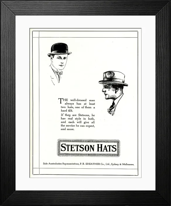 Framed Print : Stetson Hats Advertisement Framed Print : Stetson Hats Advertisement