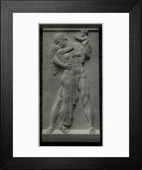 Framed Print : Idyll. A bronze relief, showing a muscular man Framed Print : Idyll. A bronze relief, showing a muscular man