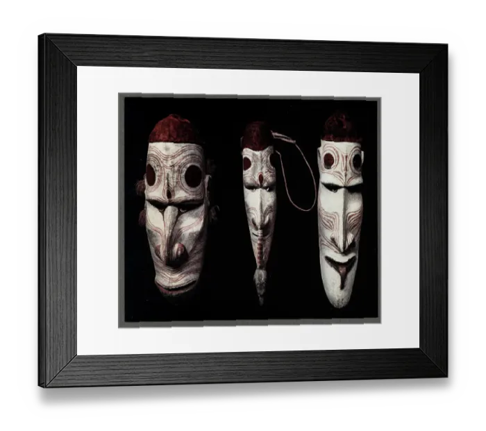 Framed Print : Coloured Wooden Maskoids Framed Print : Coloured Wooden Maskoids