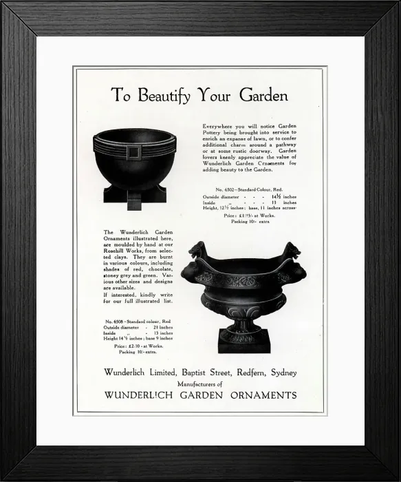 Framed Print : Wunderlich Garden Ornaments Advertisement Framed Print : Wunderlich Garden Ornaments Advertisement