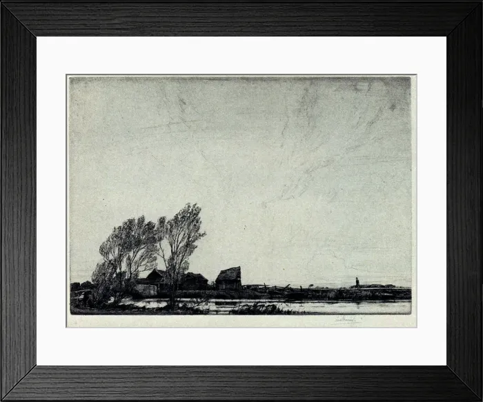 Framed Print : Evening. An etching showing a vast expanse of sky Framed Print : Evening. An etching showing a vast expanse of sky