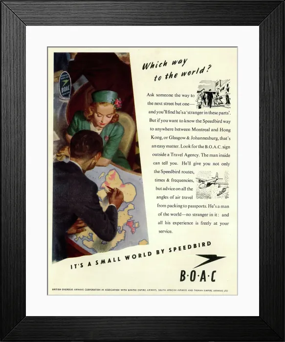 Framed Print : Advert, BOAC, British Overseas Airways Framed Print : Advert, BOAC, British Overseas Airways
