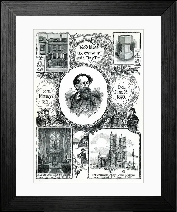 Framed Print : Charles Dickens, places of birth, baptism, marriage, burial Framed Print : Charles Dickens, places of birth, baptism, marriage, burial