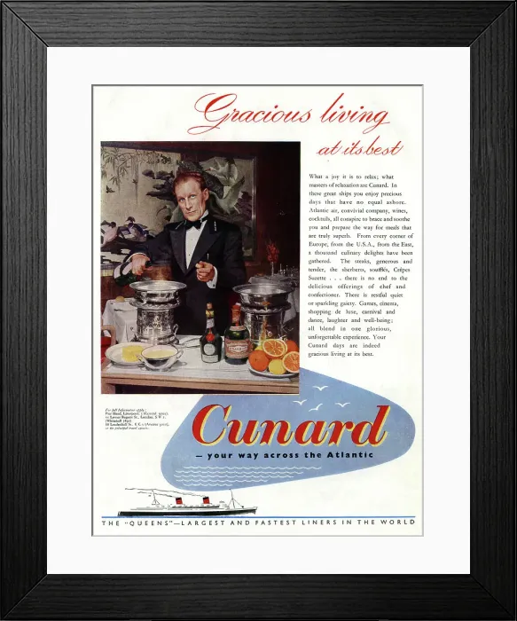 Framed Print : Advert, Cunard - your way across the Atlantic Framed Print : Advert, Cunard - your way across the Atlantic