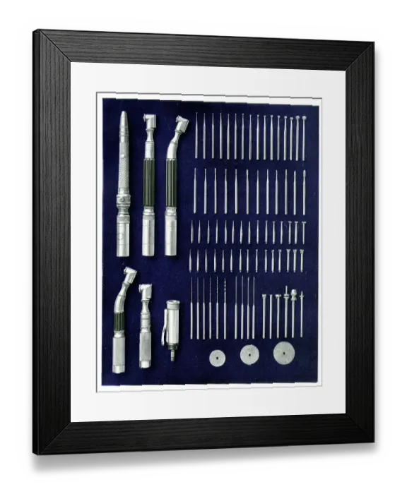 Framed Print : Dentist's equipment, dental drill parts Framed Print : Dentist's equipment, dental drill parts