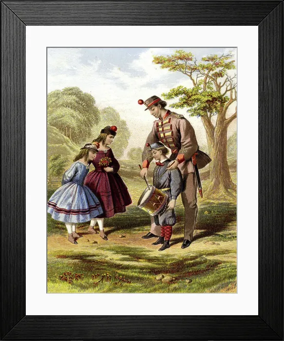 Framed Print : Soldier father teaching his son to play the drum Framed Print : Soldier father teaching his son to play the drum