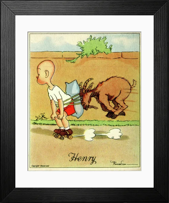 Framed Print : Roller skating with goat propulsion, Henry cartoon Framed Print : Roller skating with goat propulsion, Henry cartoon