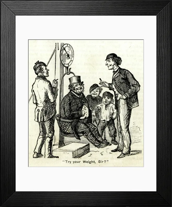 Framed Print : Only A Penny, Try your weight, Sir? - fairground scene Framed Print : Only A Penny, Try your weight, Sir? - fairground scene
