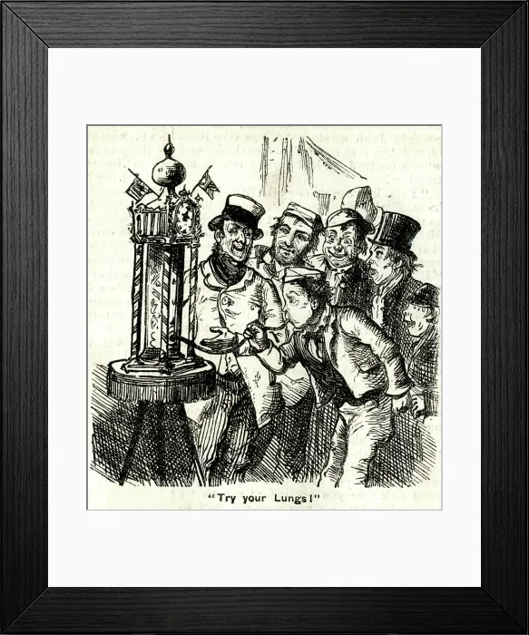 Framed Print : Only A Penny, Try Your Lungs! - fairground scene Framed Print : Only A Penny, Try Your Lungs! - fairground scene